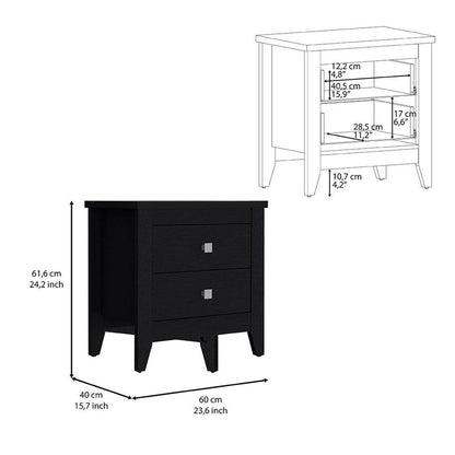24" Black Wood Two Drawer Nightstand HomeRoots