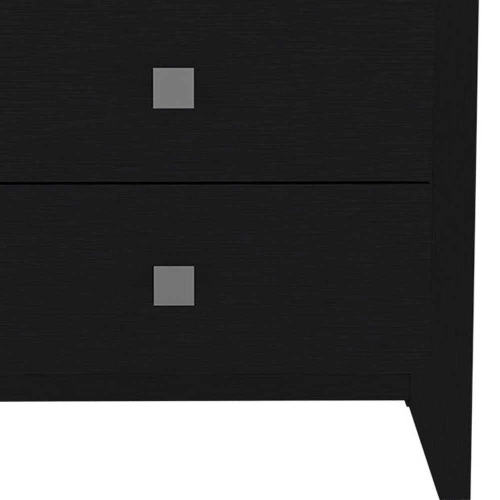 24" Black Two Drawer Faux Wood Nightstand