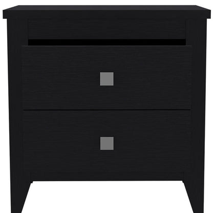 24" Black Two Drawer Faux Wood Nightstand