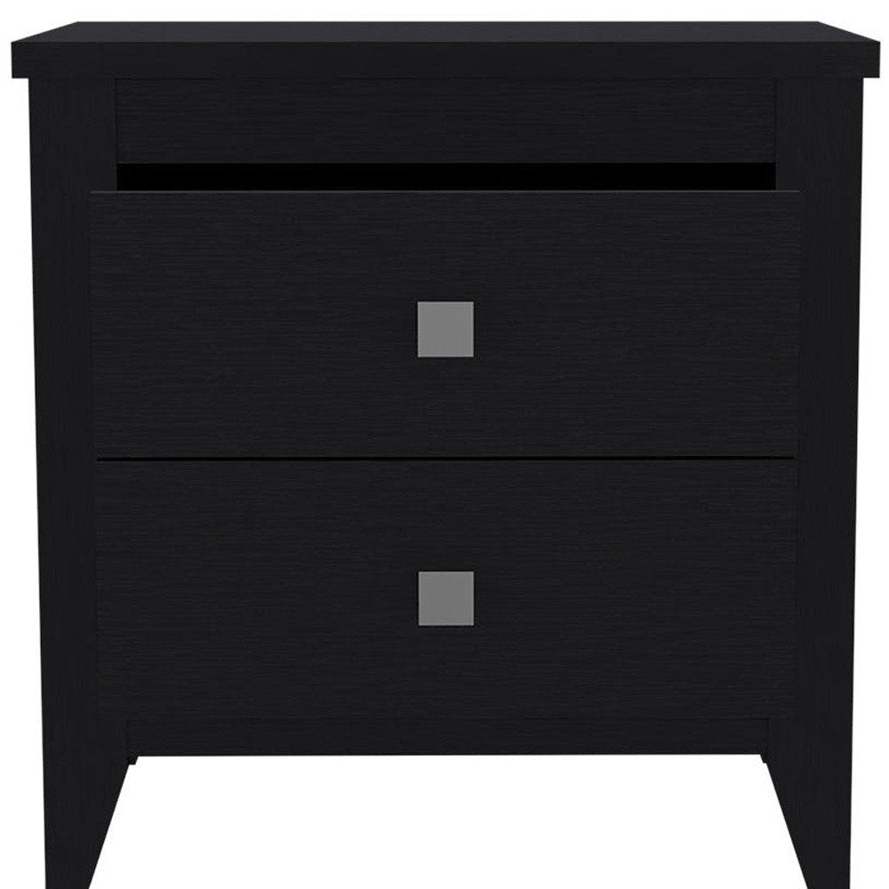24" Black Wood Two Drawer Nightstand HomeRoots