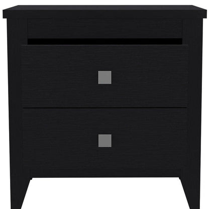 24" Black Wood Two Drawer Nightstand HomeRoots