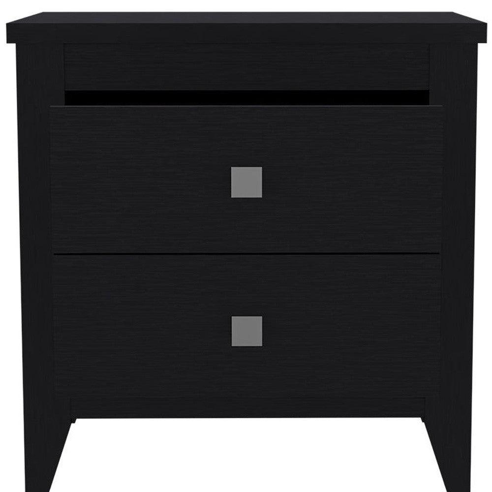 24" Black Two Drawer Faux Wood Nightstand - FurniFindUSA