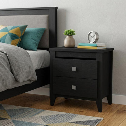 24" Black Wood Two Drawer Nightstand HomeRoots