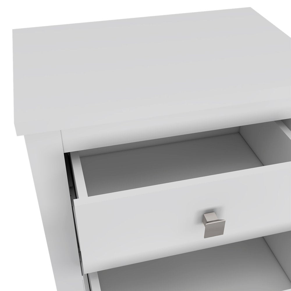 24" White Two Drawer Faux Wood Nightstand — view 1