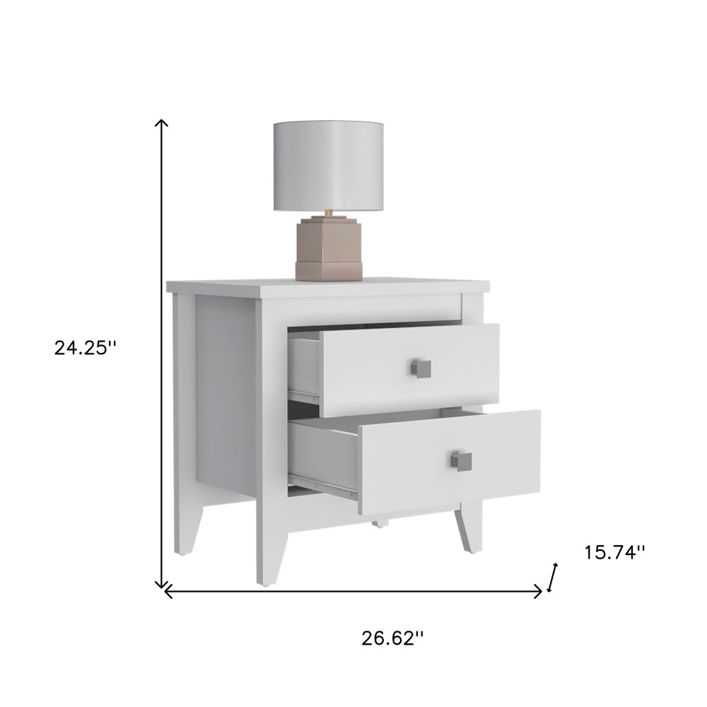24" White Two Drawer Faux Wood Nightstand — view 3