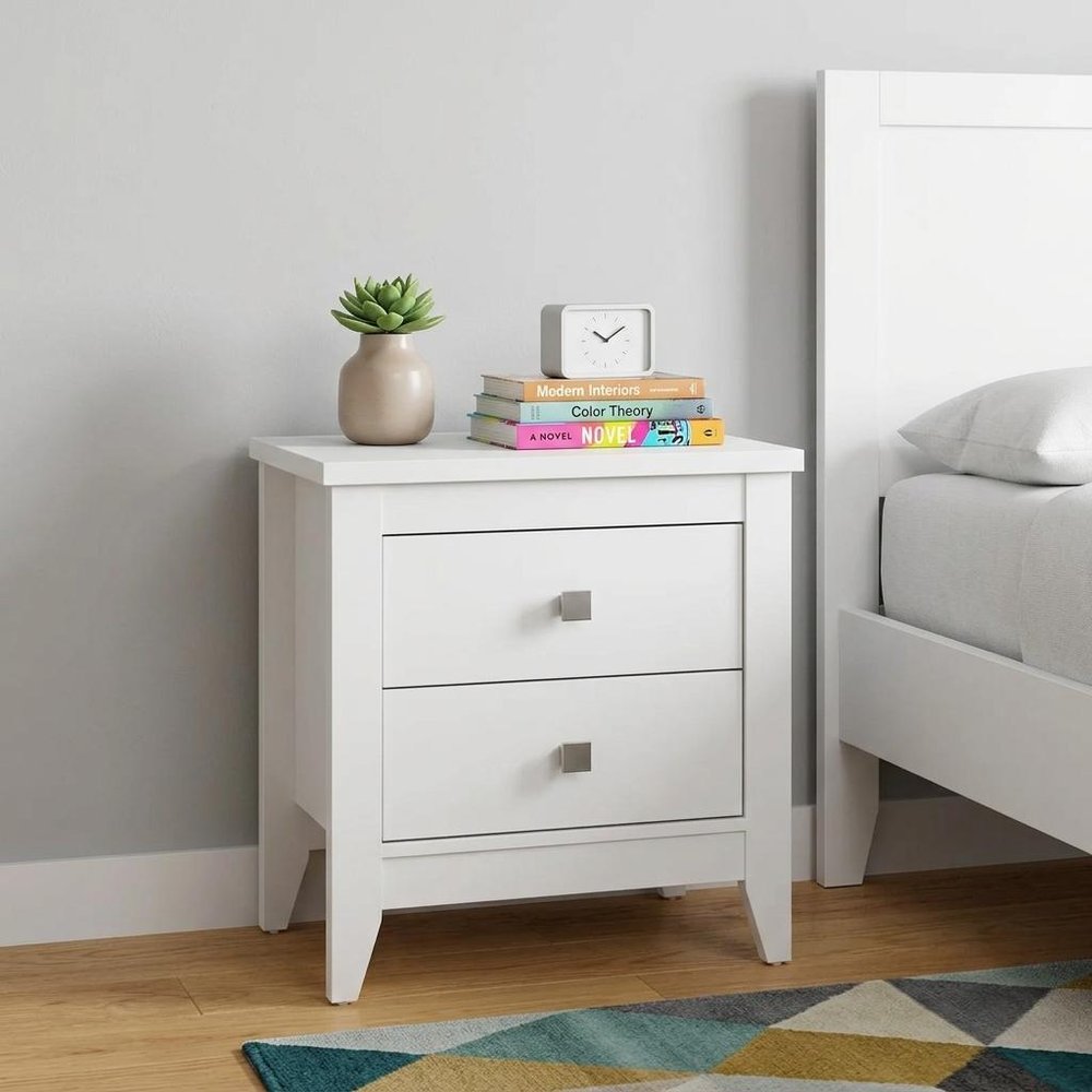 24" White Two Drawer Faux Wood Nightstand — view 5