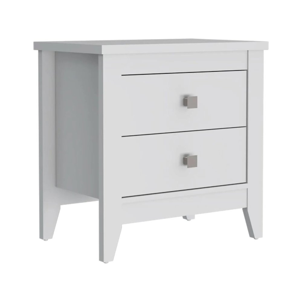 24" White Two Drawer Faux Wood Nightstand — view 4