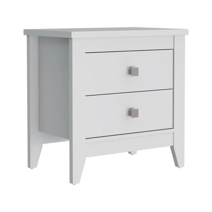 24" White Two Drawer Faux Wood Nightstand