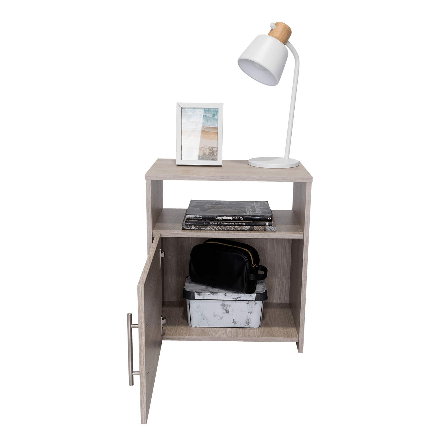 23" Gray Faux Wood Nightstand With Storage - FurniFindUSA