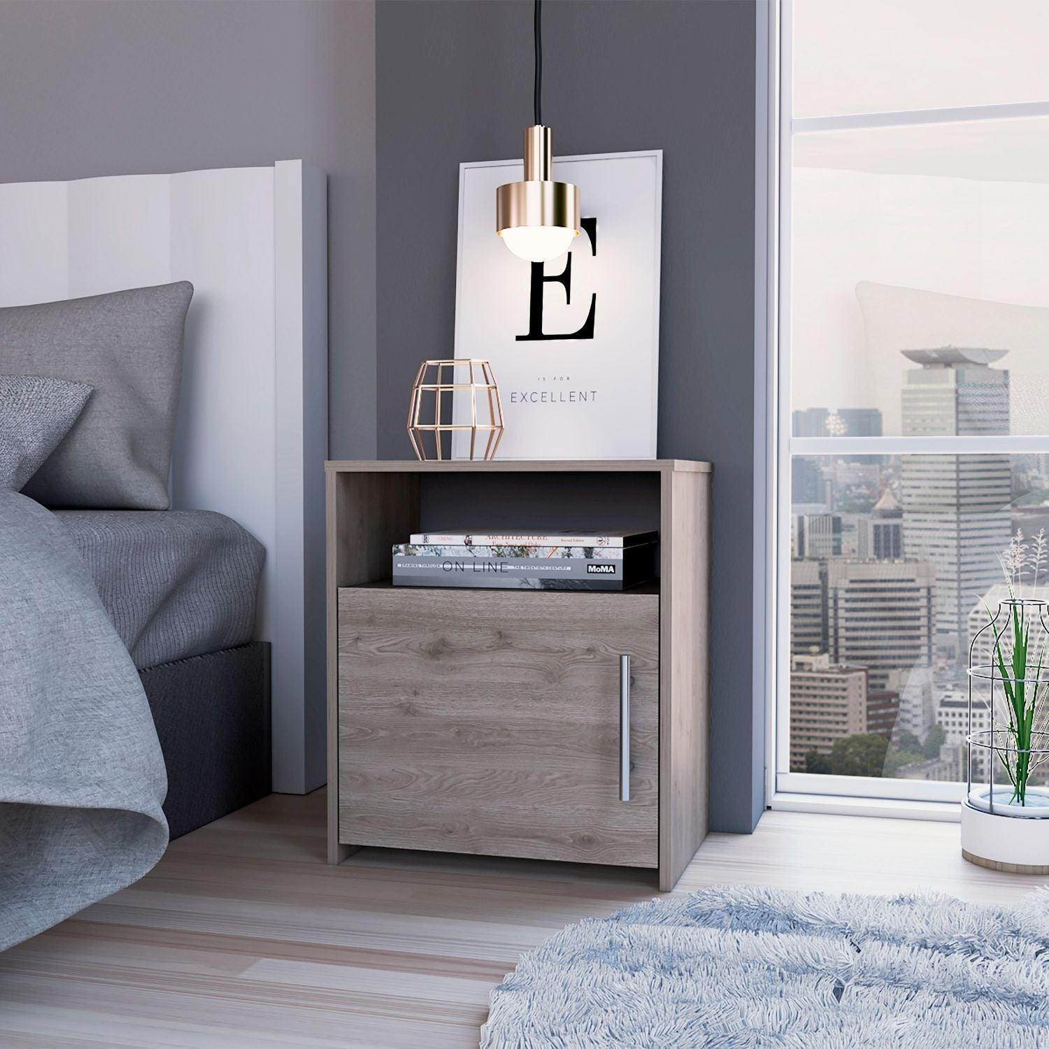 23" Gray Faux Wood Nightstand With Storage - FurniFindUSA
