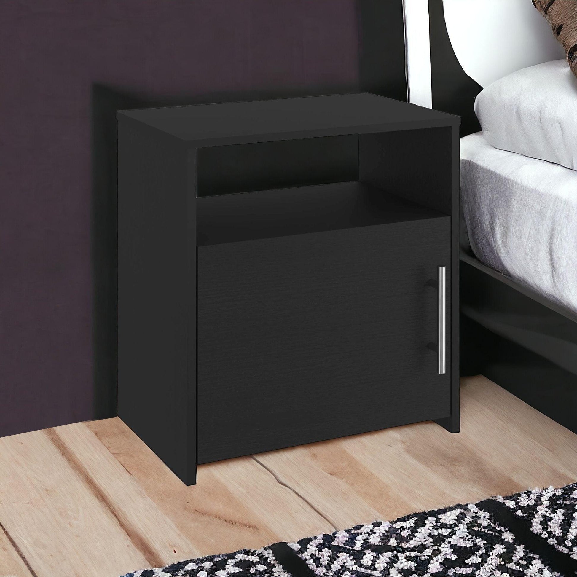 23" Black Faux Wood Nightstand With Storage - FurniFindUSA