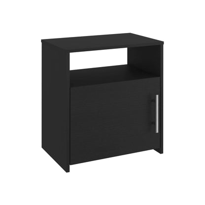 23" Black Faux Wood Nightstand With Storage - FurniFindUSA