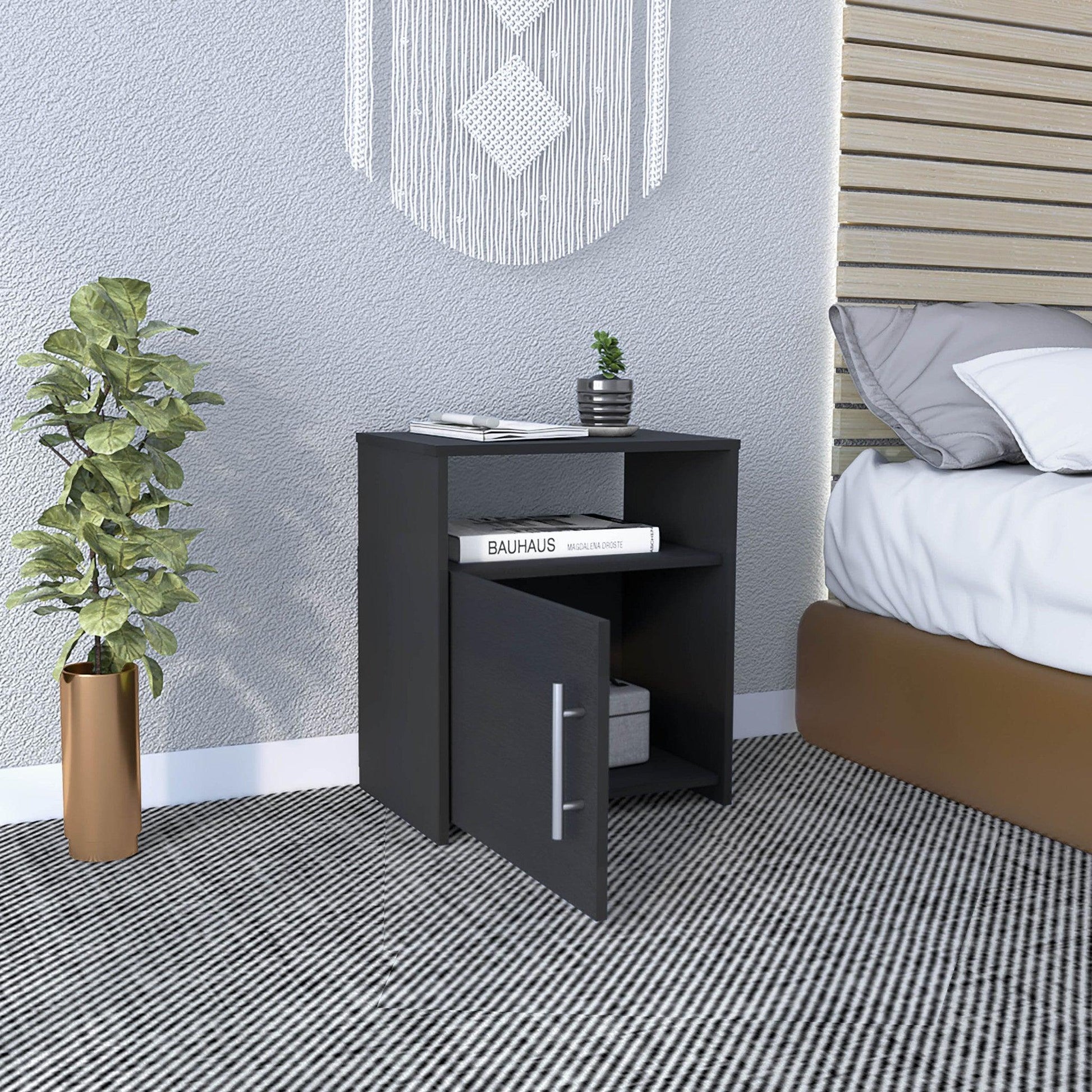 23" Black Faux Wood Nightstand With Storage - FurniFindUSA