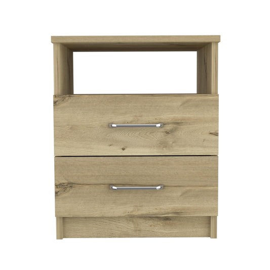 20" Oak Two Drawer Faux Wood Nightstand - FurniFindUSA