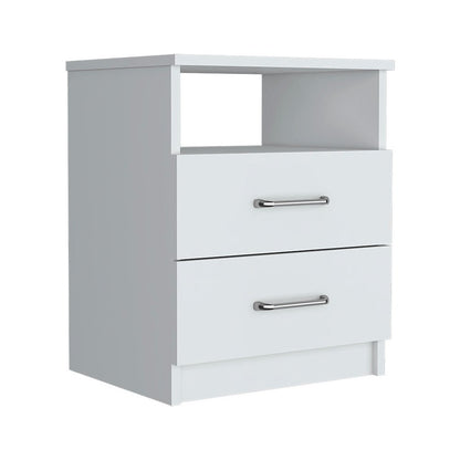 20" White Wood Two Drawer Nightstand