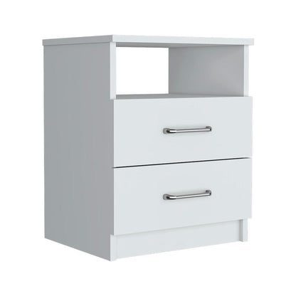 20" White Two Drawer Faux Wood Nightstand - FurniFindUSA