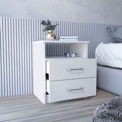 20" White Wood Two Drawer Nightstand HomeRoots