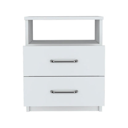 20" White Wood Two Drawer Nightstand HomeRoots