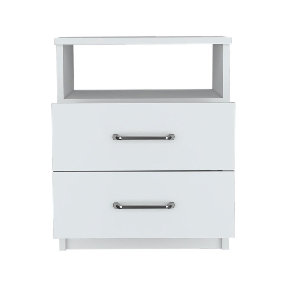 20" White Wood Two Drawer Nightstand
