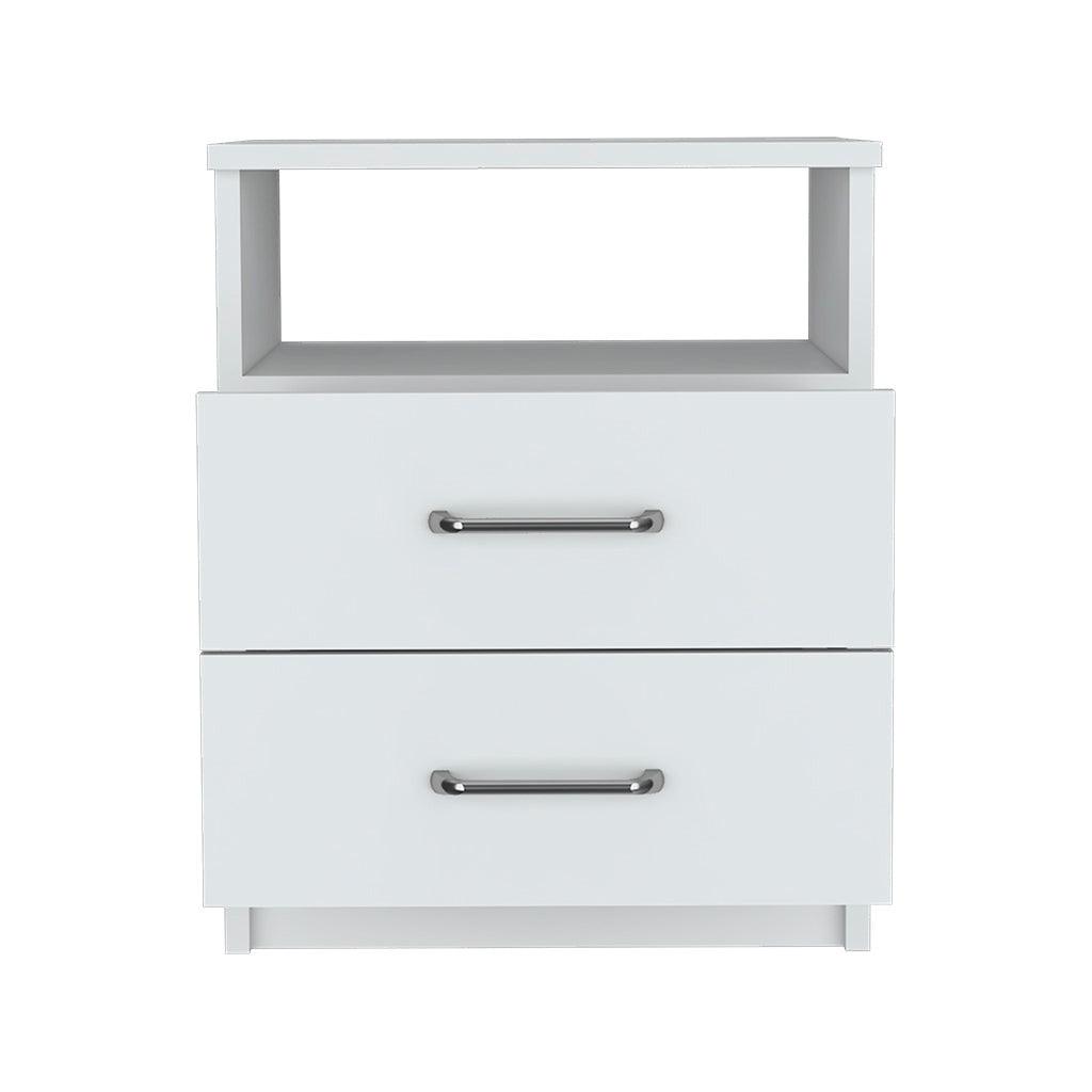 20" White Two Drawer Faux Wood Nightstand - FurniFindUSA