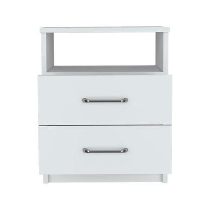 20" White Two Drawer Faux Wood Nightstand - FurniFindUSA