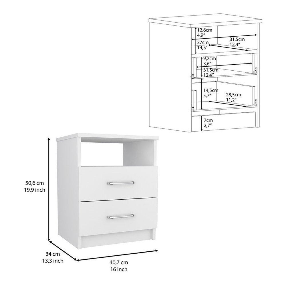 20" White Wood Two Drawer Nightstand HomeRoots