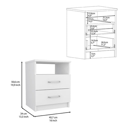 20" White Two Drawer Faux Wood Nightstand - FurniFindUSA