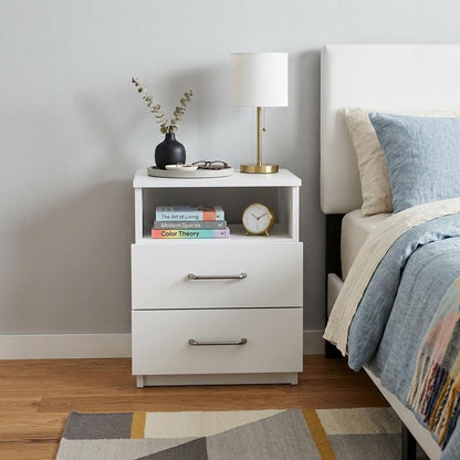 20" White Wood Two Drawer Nightstand HomeRoots