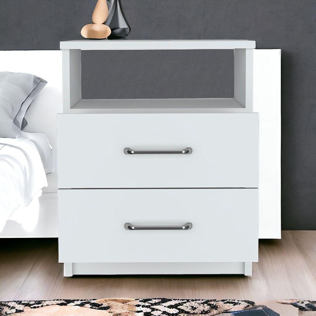 20" White Two Drawer Faux Wood Nightstand - FurniFindUSA