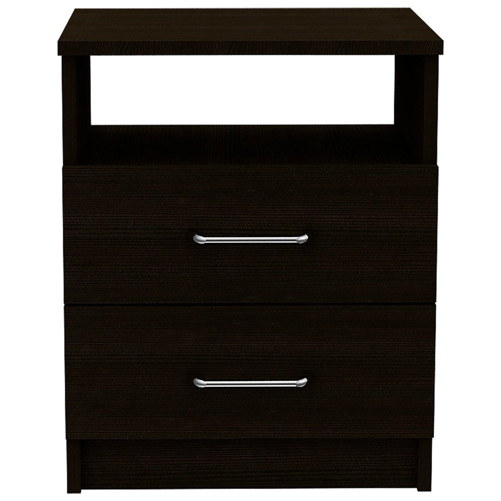 20" Black Wood Two Drawer Nightstand HomeRoots