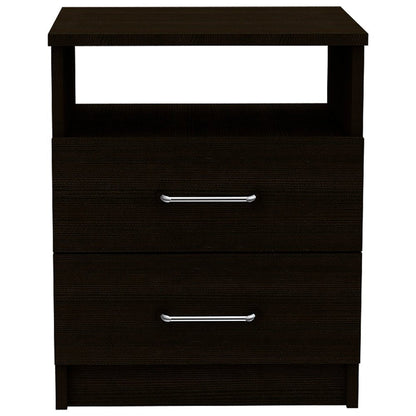 20" Black Wood Two Drawer Nightstand HomeRoots