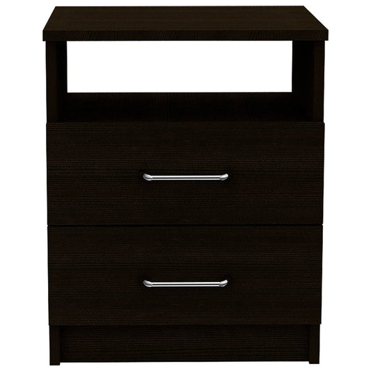 20" Black Wood Two Drawer Nightstand HomeRoots