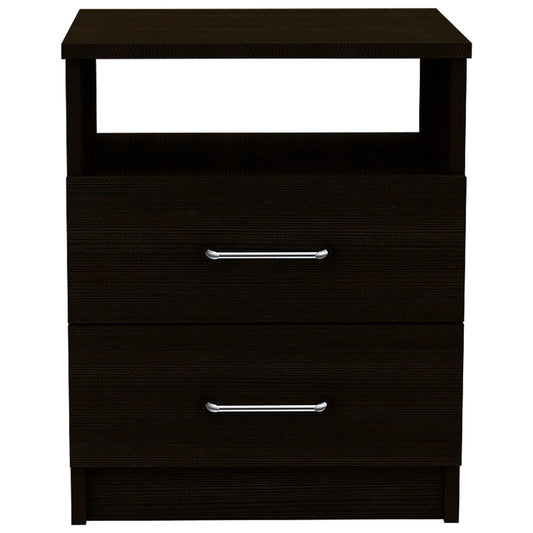 20" Black Two Drawer Faux Wood Nightstand - FurniFindUSA