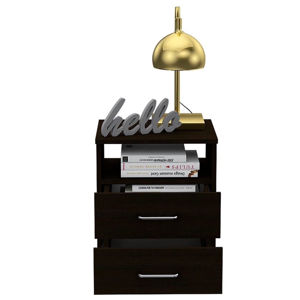 20" Black Wood Two Drawer Nightstand HomeRoots