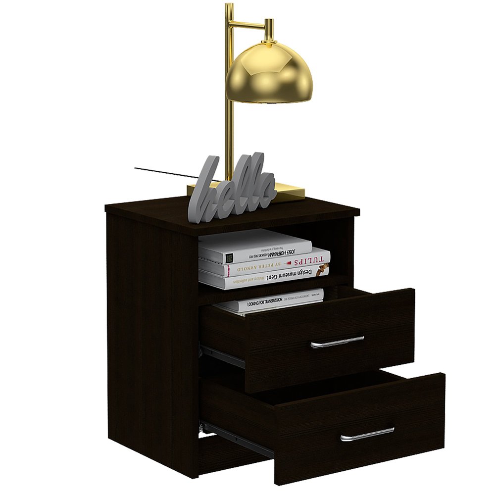 20" Black Wood Two Drawer Nightstand HomeRoots