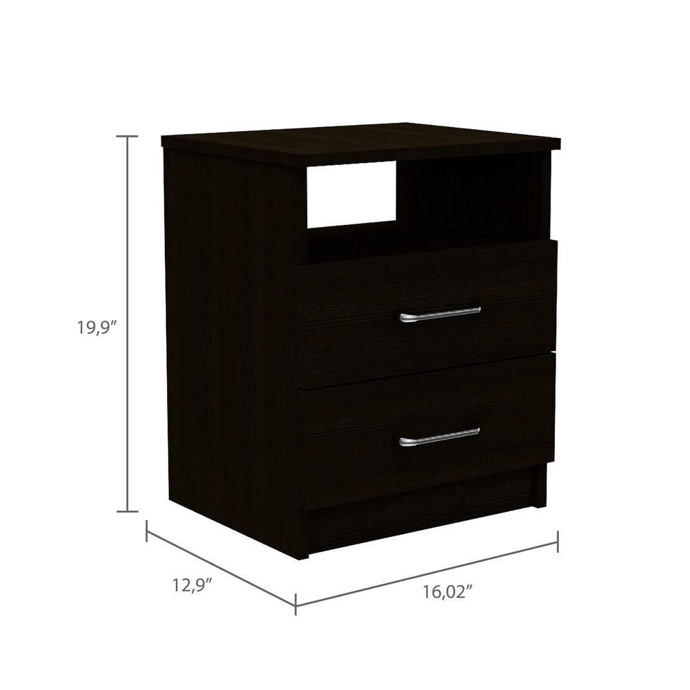 20" Black Wood Two Drawer Nightstand HomeRoots