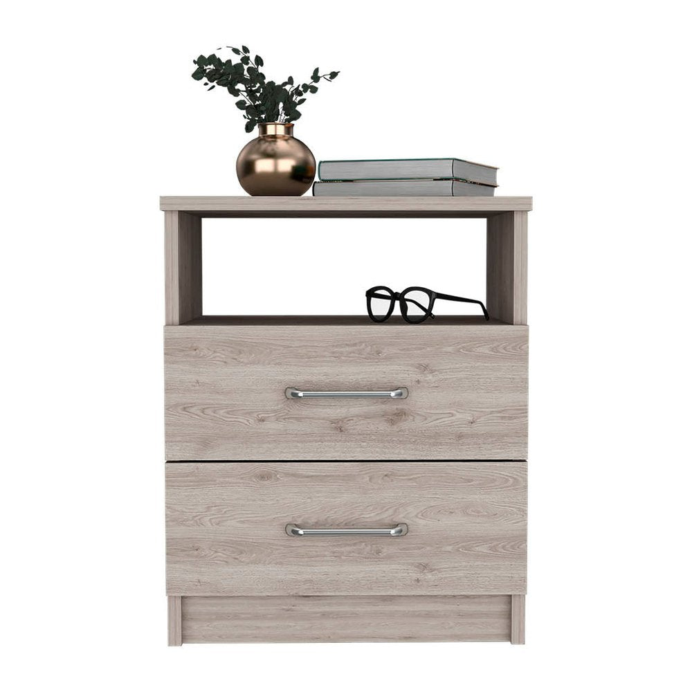 20" Gray Two Drawer Faux Wood Nightstand — view 1