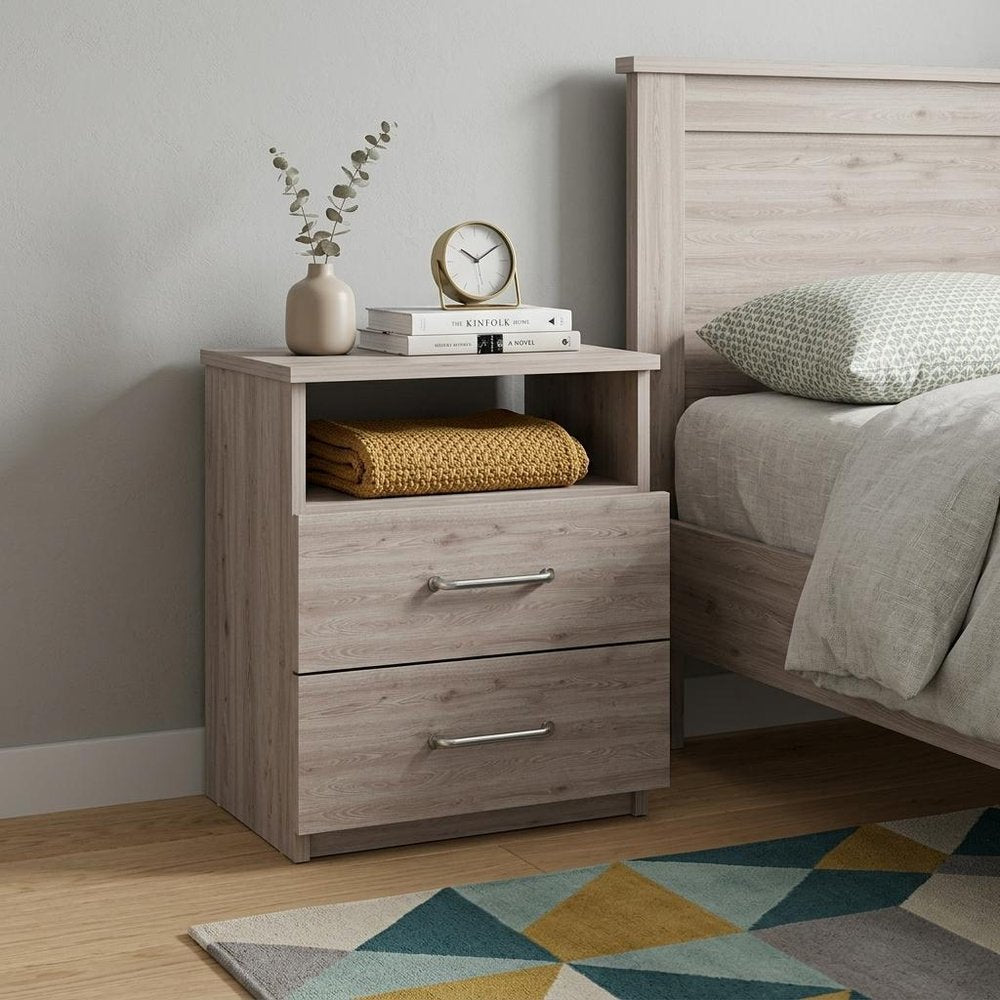 20" Gray Two Drawer Faux Wood Nightstand — view 6