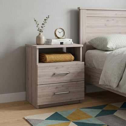 20" Gray Two Drawer Faux Wood Nightstand