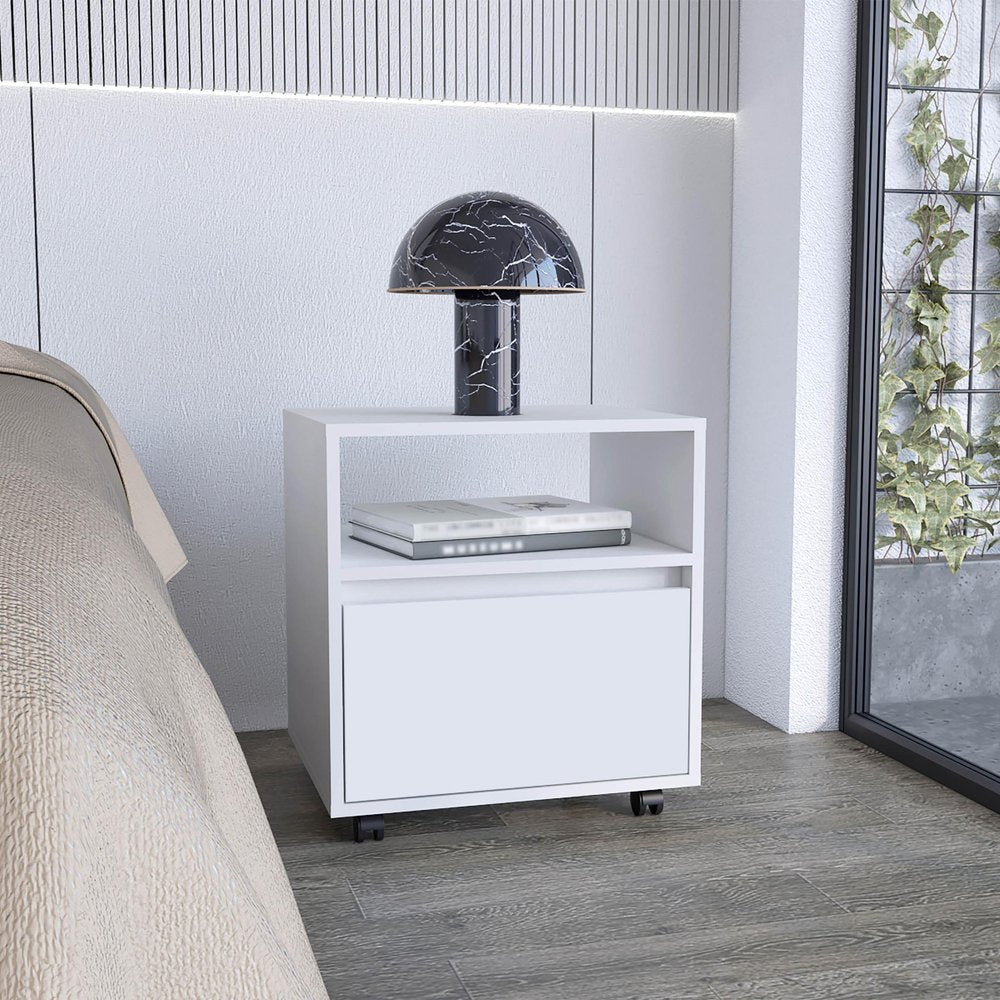 21" White Wood One Drawer Nightstand HomeRoots