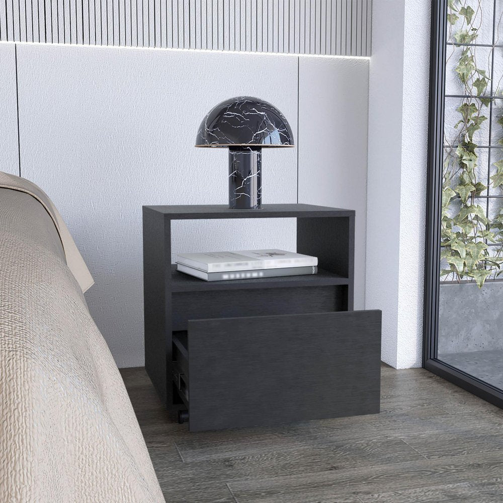 21" Black Wood One Drawer Nightstand HomeRoots