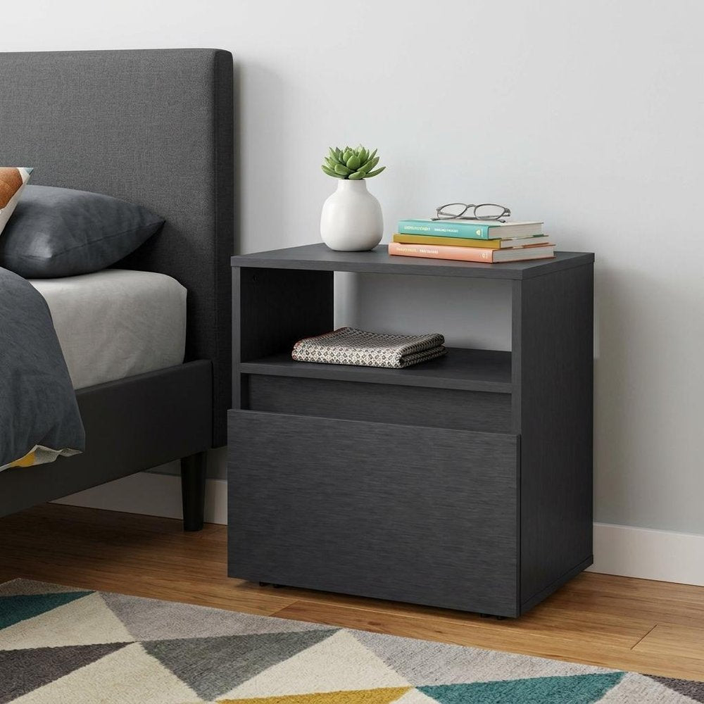 21" Black Wood One Drawer Nightstand HomeRoots