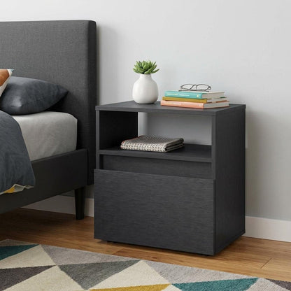 21" Black Wood One Drawer Nightstand HomeRoots