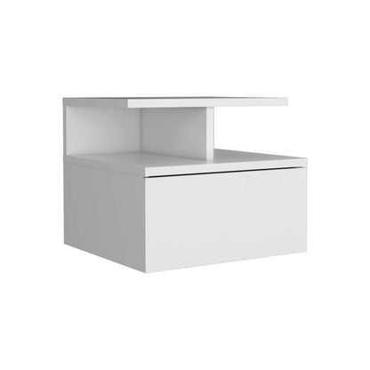 12" White Wood One Drawer Floating Nightstand HomeRoots