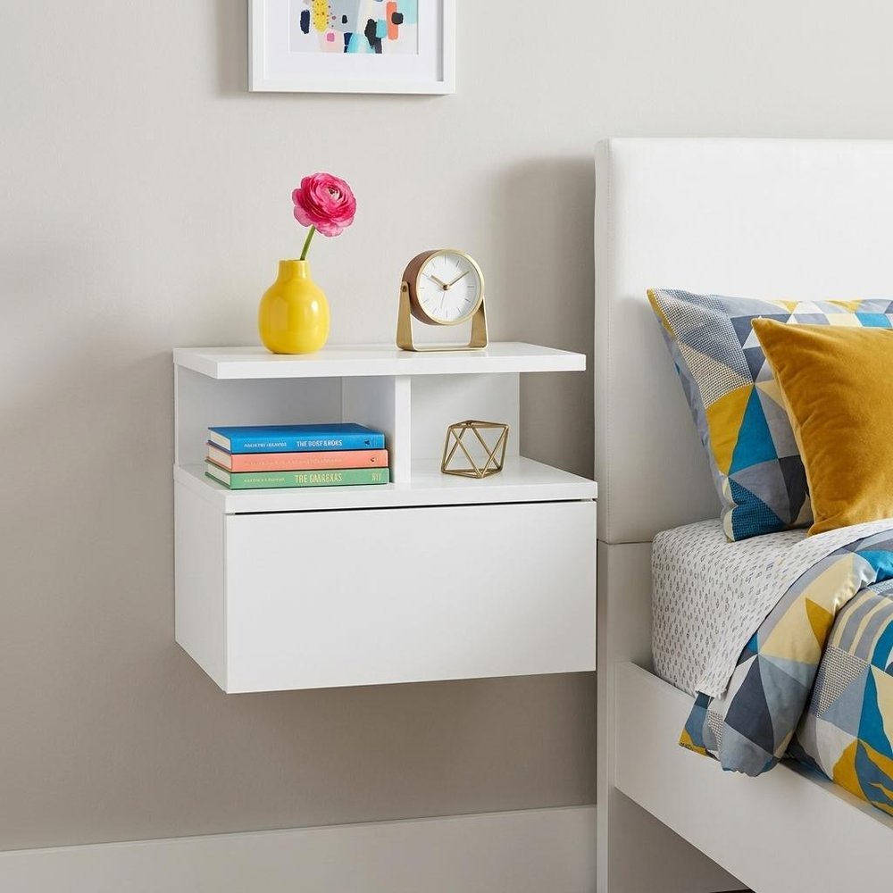12" White Wood One Drawer Floating Nightstand HomeRoots