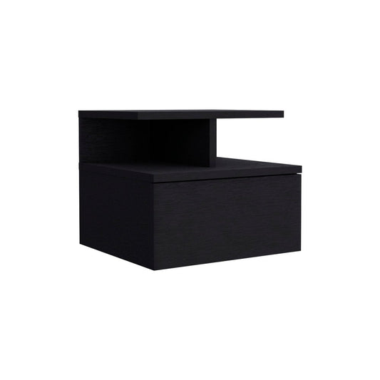12" Black Wood One Drawer Floating Nightstand