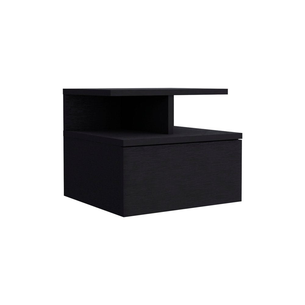 12" Black Wood One Drawer Floating Nightstand HomeRoots
