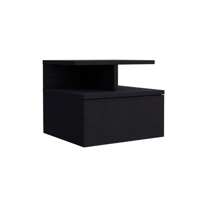 12" Black Wood One Drawer Floating Nightstand HomeRoots