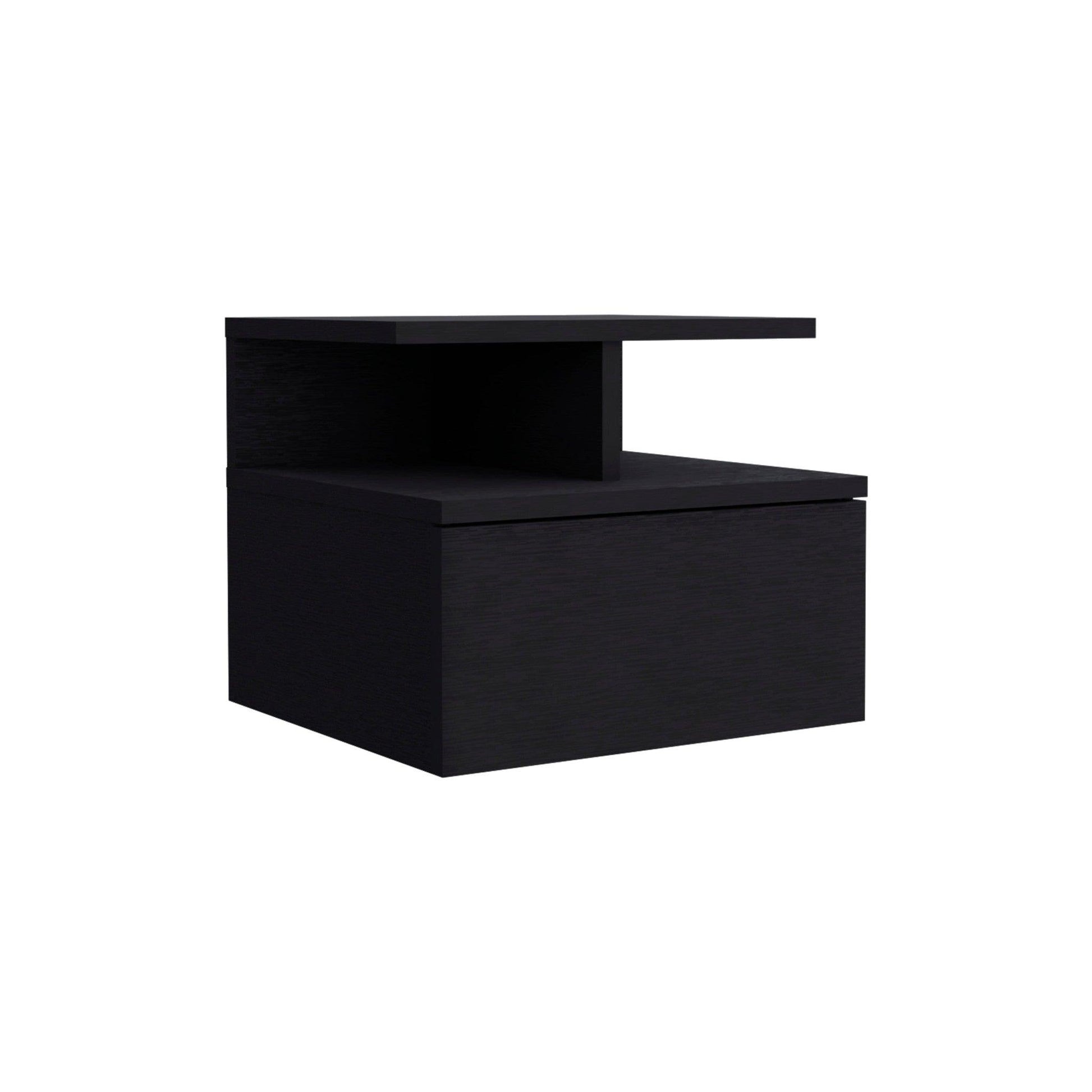 12" Black One Drawer Faux Wood Floating Nightstand - FurniFindUSA