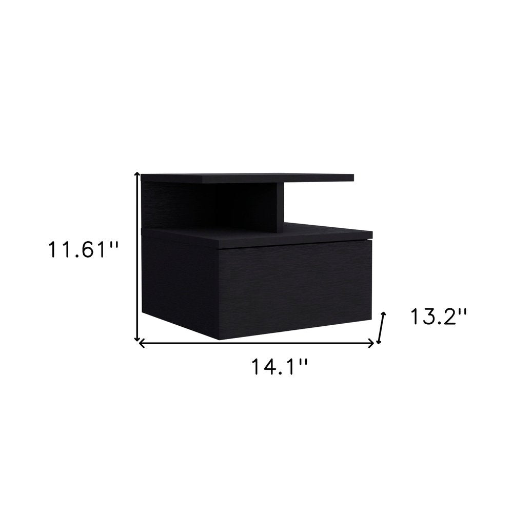 12" Black Wood One Drawer Floating Nightstand HomeRoots